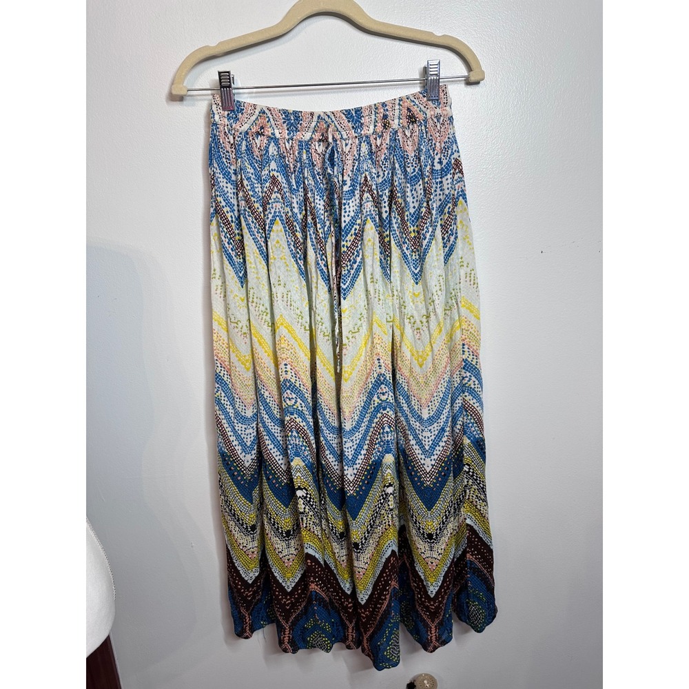 Surrale Womens Hippie Small Blue Yellow Chevron Mosaic  Elastic Waist Maxi Skirt